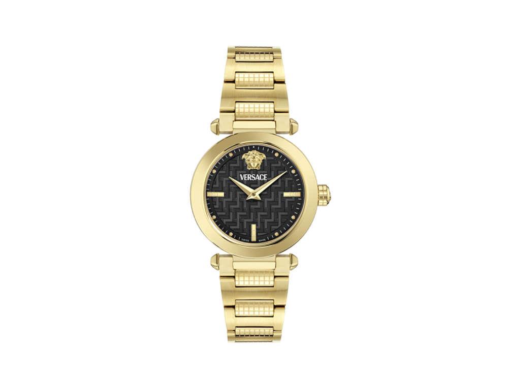 Versace Greek Quartz Uhr, PVD Gold, Schwarz, 35 mm, Shapir-Glas, VE5B00625