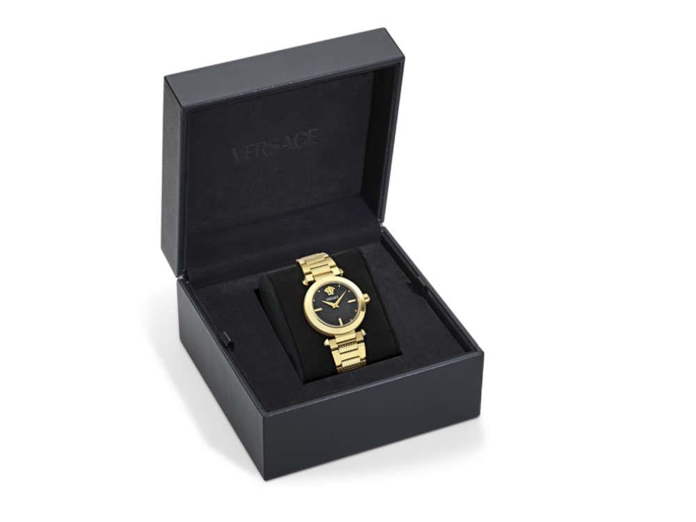 Versace Greek Quartz Uhr, PVD Gold, Schwarz, 35 mm, Shapir-Glas, VE5B00625