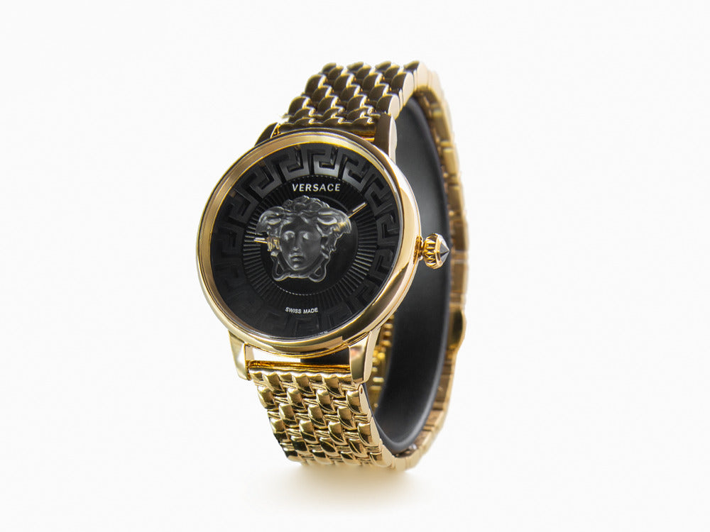 Versace Medusa Alchemy Quartz Uhr, PVD Gold, Schwarz, 38 mm, VE6F00523