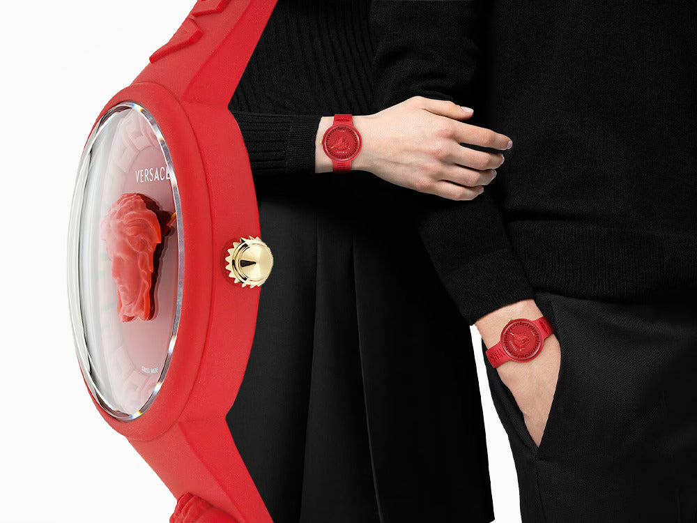 Versace Medusa Pop Quartz Uhr, Silikone, Rot, 39 mm, Shapir-Glas, VE6G00723