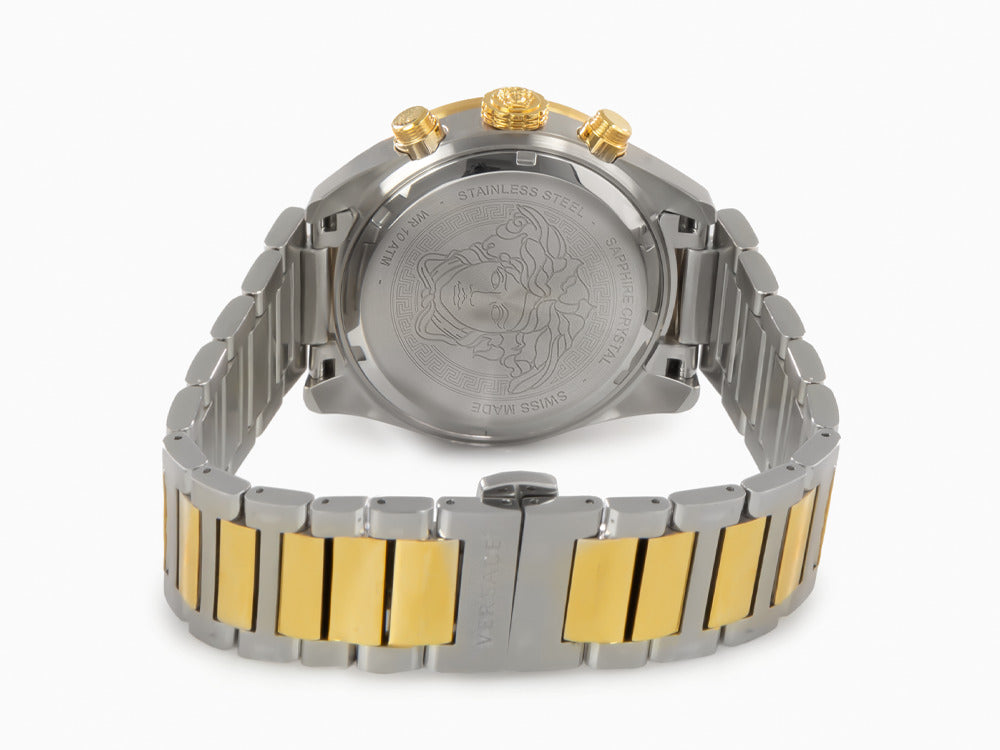 Versace Greca Dome Chrono Quartz Uhr, PVD Gold, Grün, 43 mm, VE6K00423