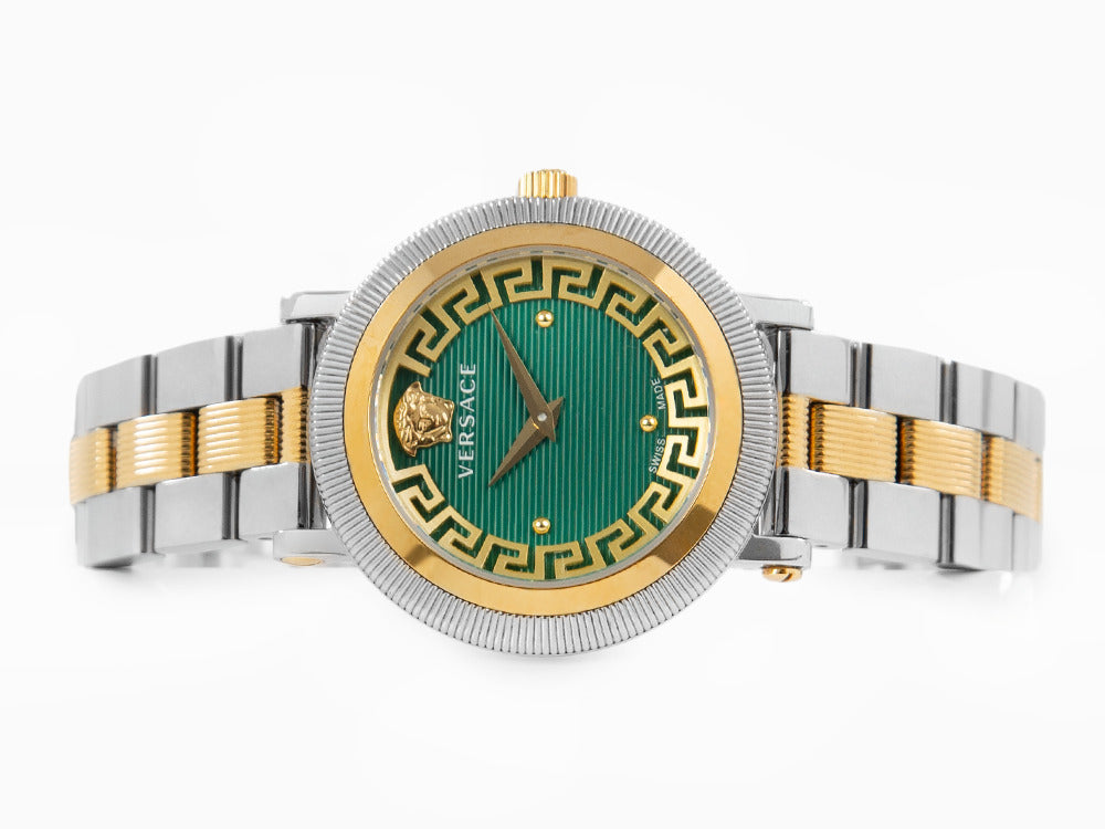 Versace Greca Flourish Quartz Uhr, PVD Gold, Grün, 35 mm, VE7F00523