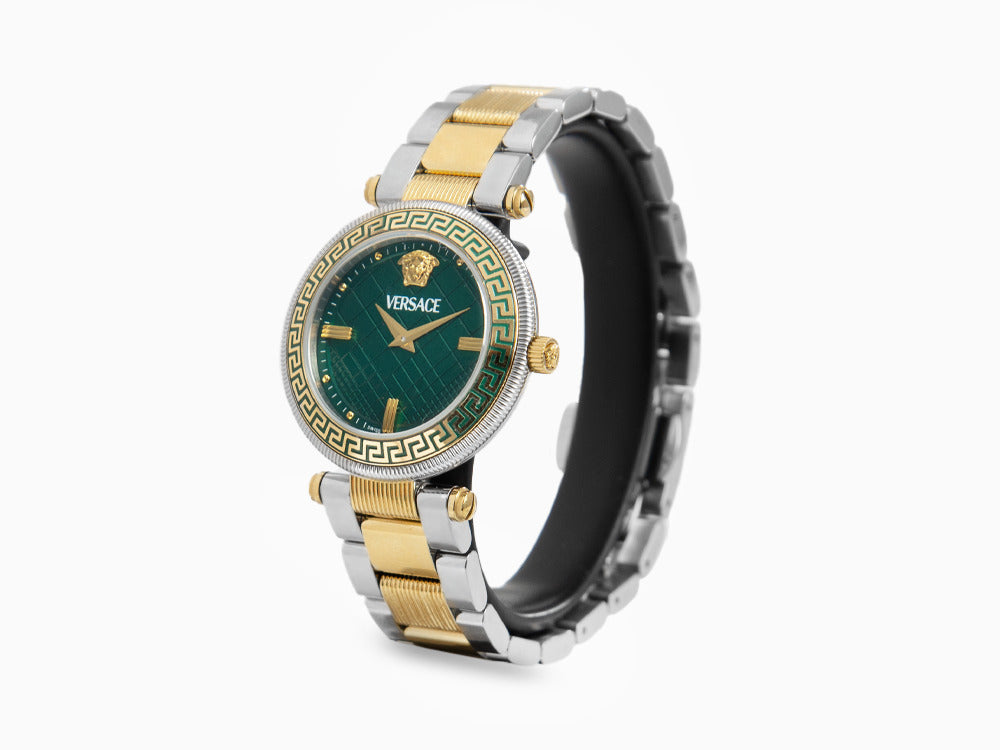 Versace Reve Quartz Uhr, PVD Gold, Grün, 35 mm, Shapir-Glas, VE8B00524