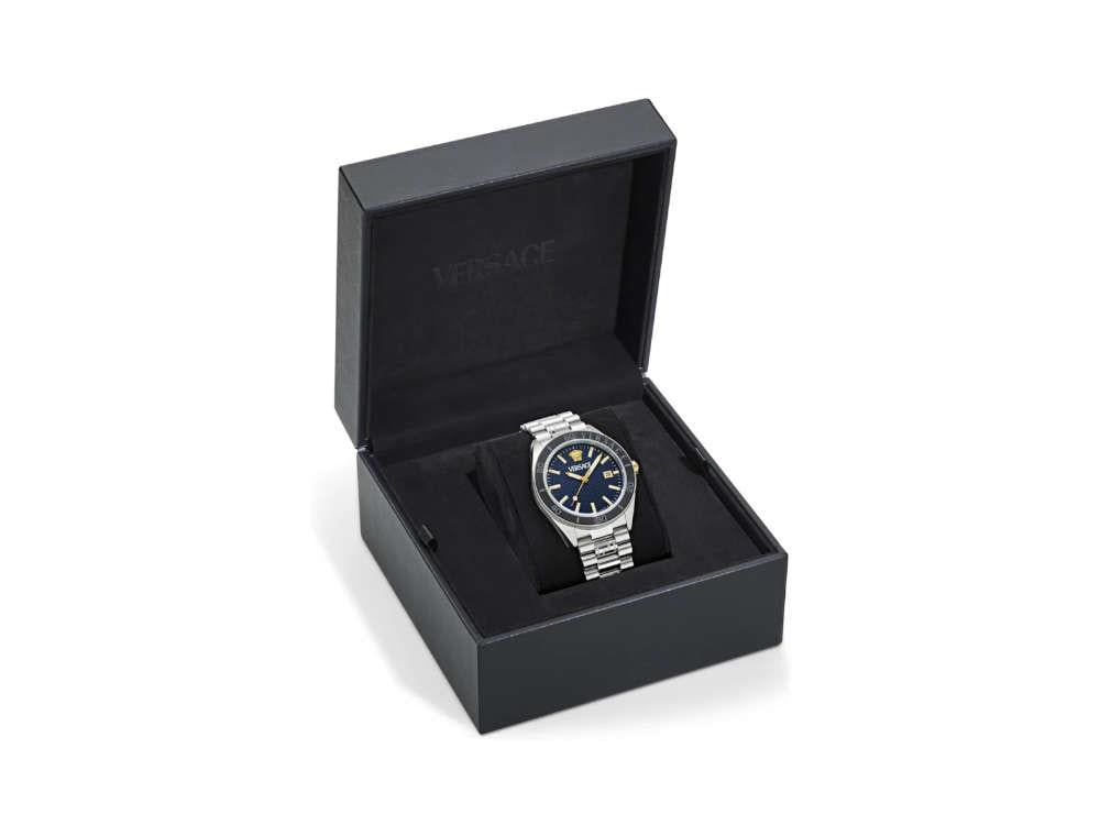 Versace V Dome Quartz Uhr, Blau, 42 mm, Shapir-Glas, VE8E00324