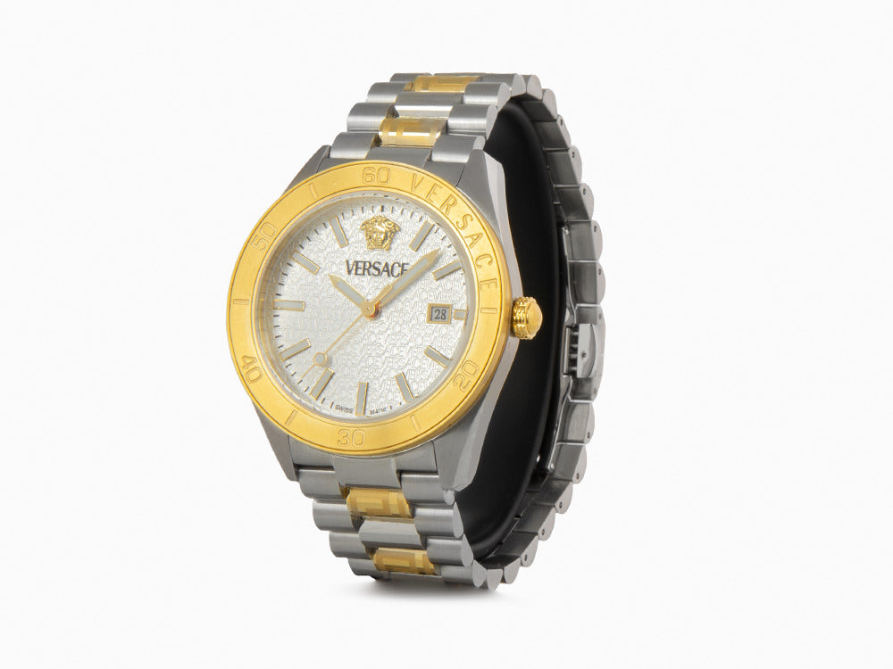 Versace V Dome Quartz Uhr, Silber, 42 mm, Shapir-Glas, VE8E00424