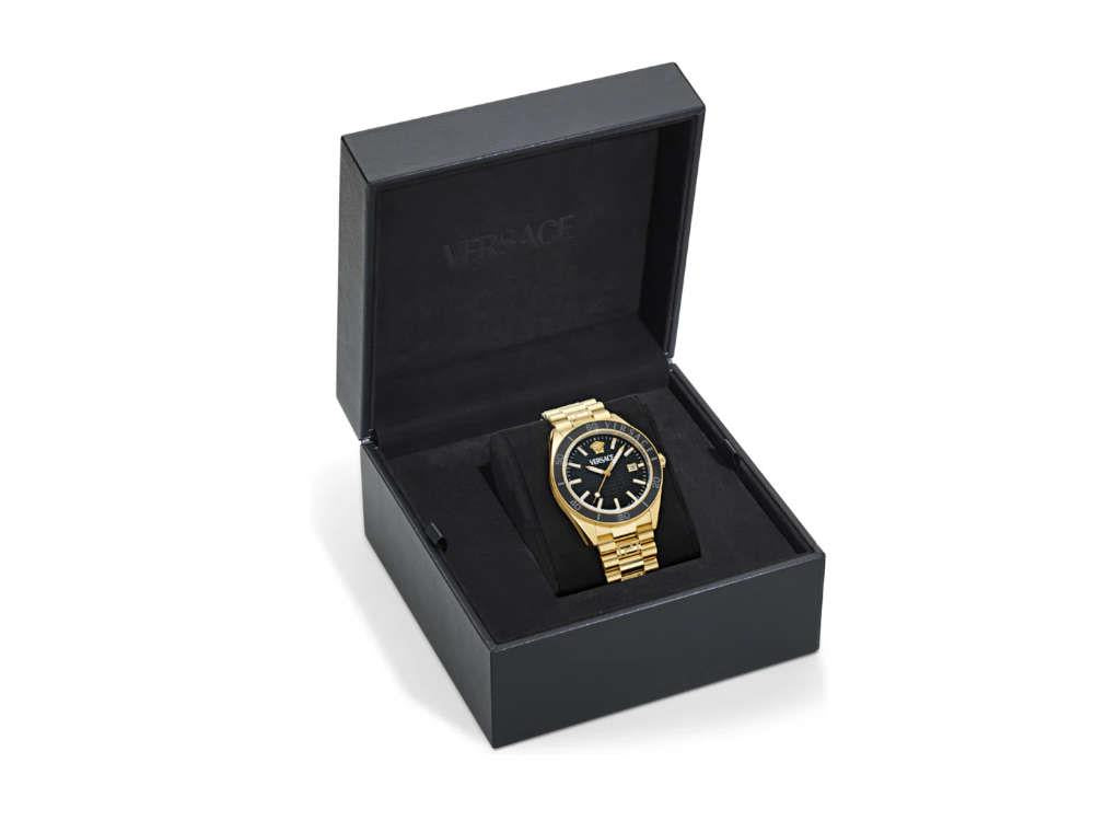 Versace V Dome Quartz Uhr, PVD Gold, Schwarz, 42 mm, Shapir-Glas, VE8E00624