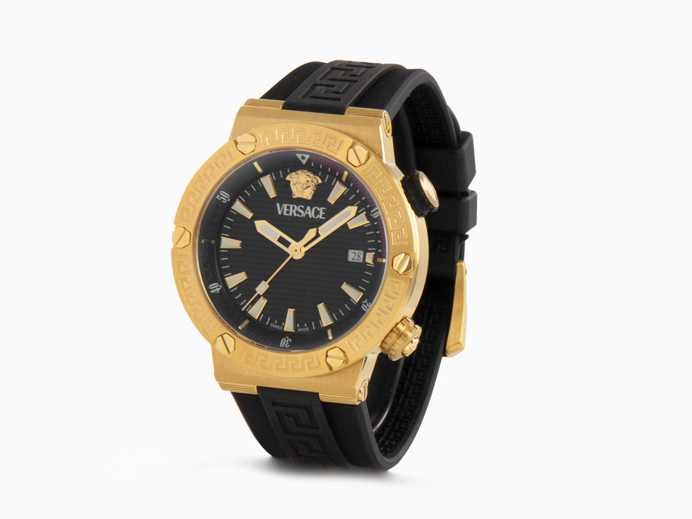 Versace Greca Logo Diver Quartz Uhr, PVD Gold, Schwarz, 43 mm, VE8G00324
