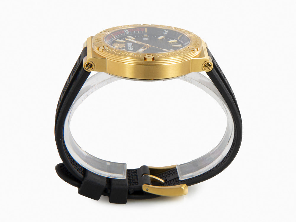 Versace Greca Logo Diver Quartz Uhr, PVD Gold, Schwarz, 43 mm, VE8G00324