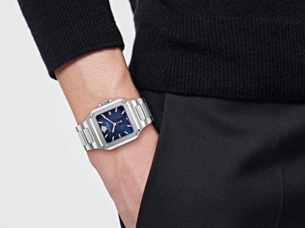 Versace Greca Edge Gent Quartz Uhr, Recycelter Stahl, Blau, 38 mm, VE9Y00226