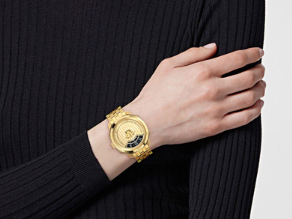 Versace Dylos 2.0 Quartz Uhr, Recycelter Stahl, Golden, 39.5 mm, VEYR00326