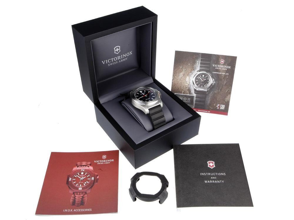 Victorinox I.N.O.X. Quartz Uhr, Edelstahl, Schwarz, 43 mm, Kautschukband