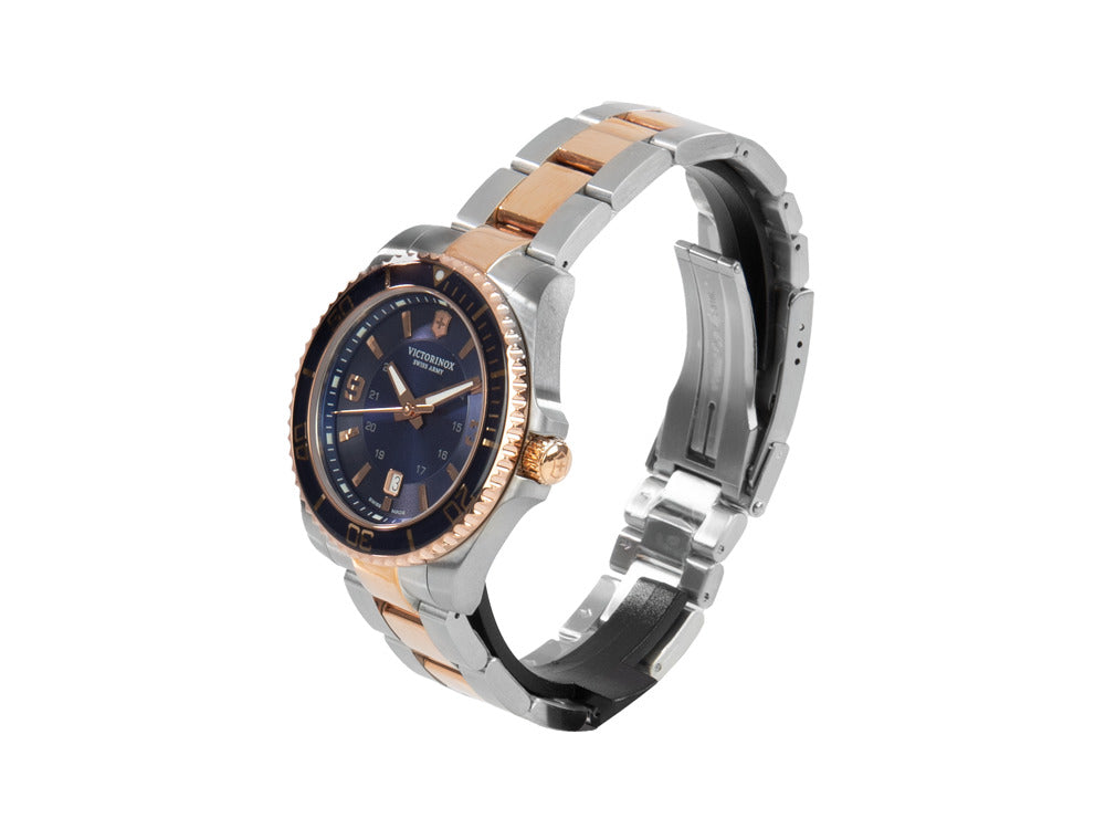 Victorinox Maverick Quartz Uhr, Blau, 43 mm, Stahlband und Roségold PVD, V241950