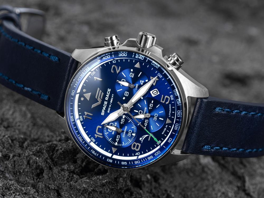 Vostok Europe Space Race Quartz Uhr, Blau, 46.5 mm, Chronograph, 6S20-325A742