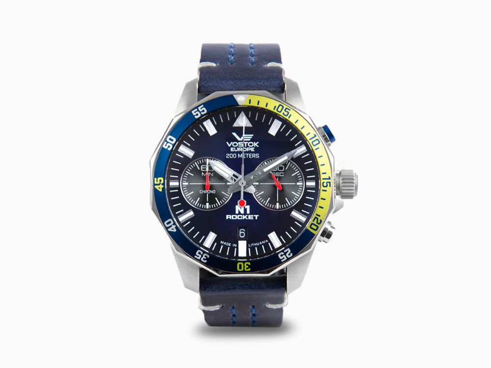 Vostok Europe Rocket N-1 Quartz Uhr, Blau, 46 mm, Chronograph, 6S21-225A708