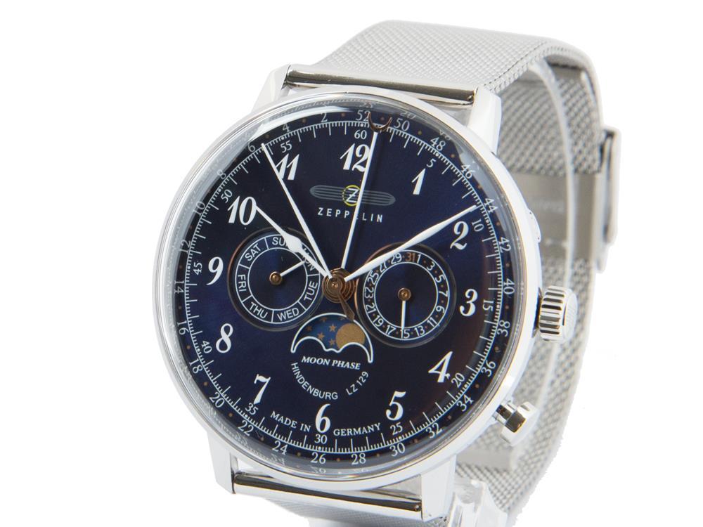 Zeppelin LZ 129 Hindenburg Moonphase Quartz Uhr, Blau, 40 mm, 7036M-3