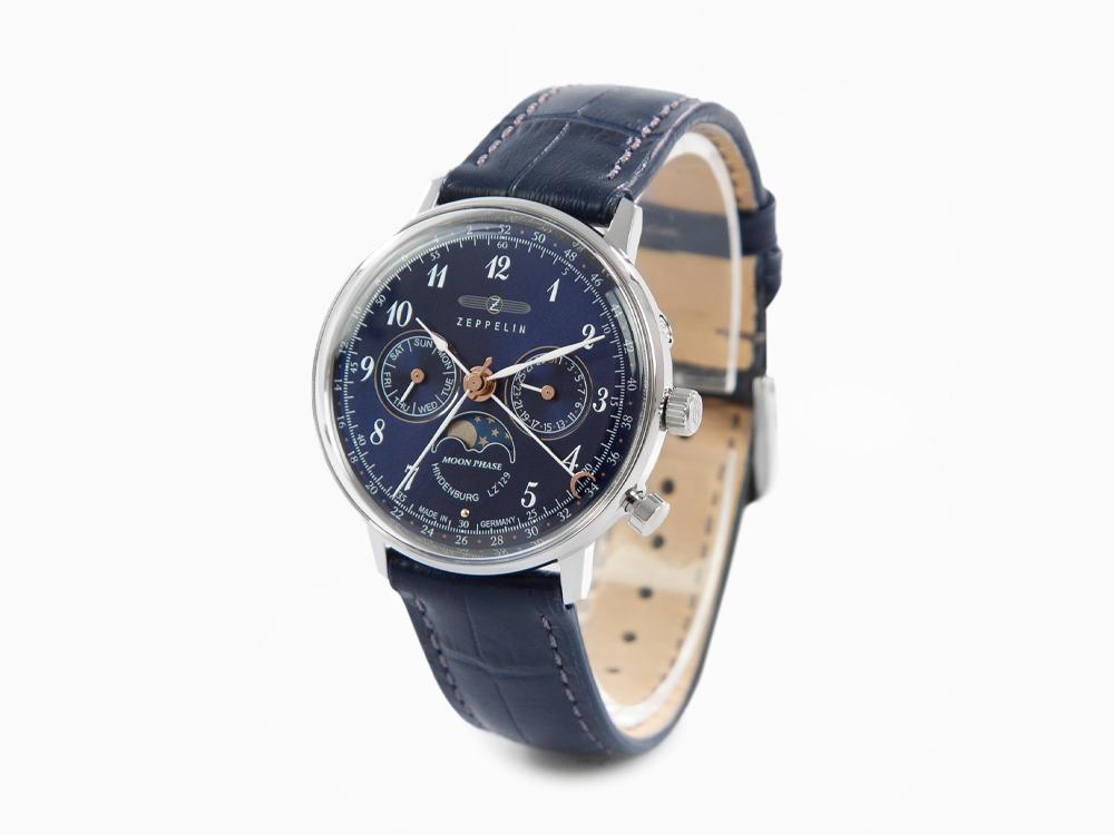 Zeppelin LZ 129 Hindenburg Moonphase Lady Quartz Uhr, Blau, 36 mm, 7037-3