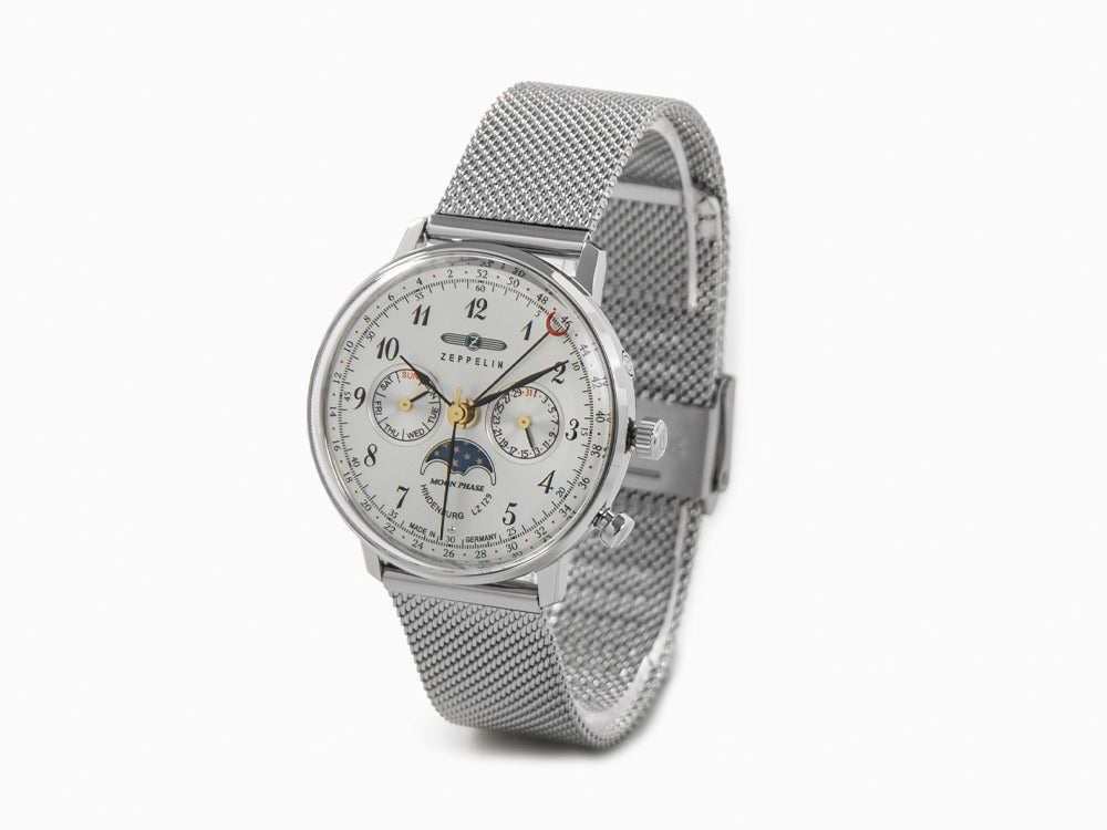 Zeppelin LZ 129 Hindenburg Moonphase Lady Quartz Uhr, Silber, 36 mm, 7037M-1
