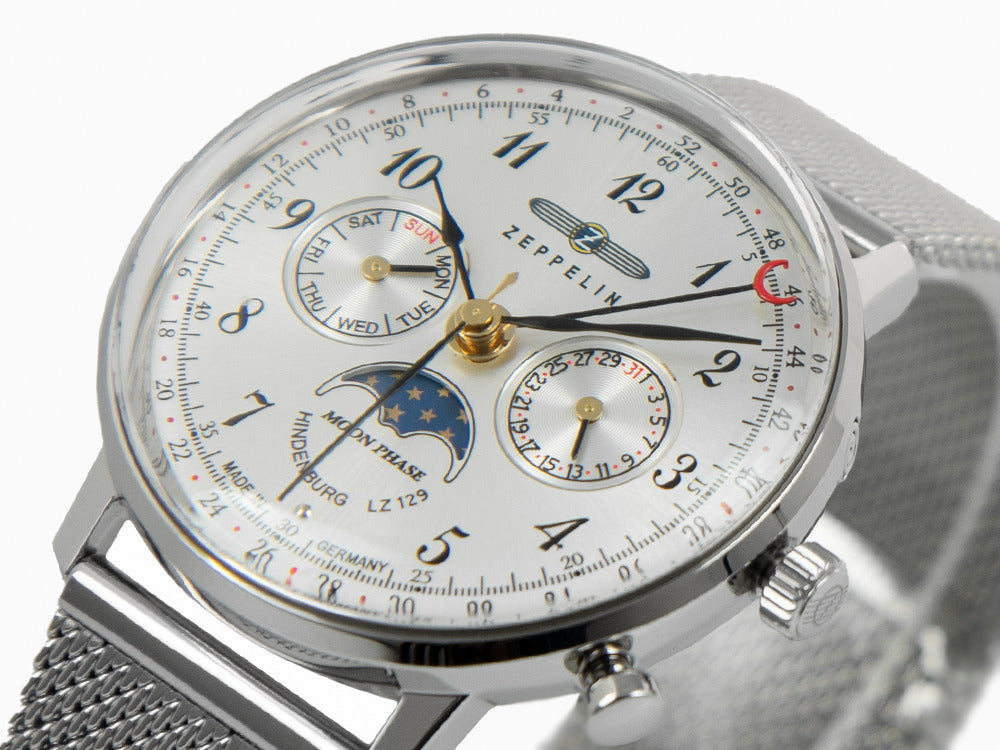 Zeppelin LZ 129 Hindenburg Moonphase Lady Quartz Uhr, Silber, 36 mm, 7037M-1