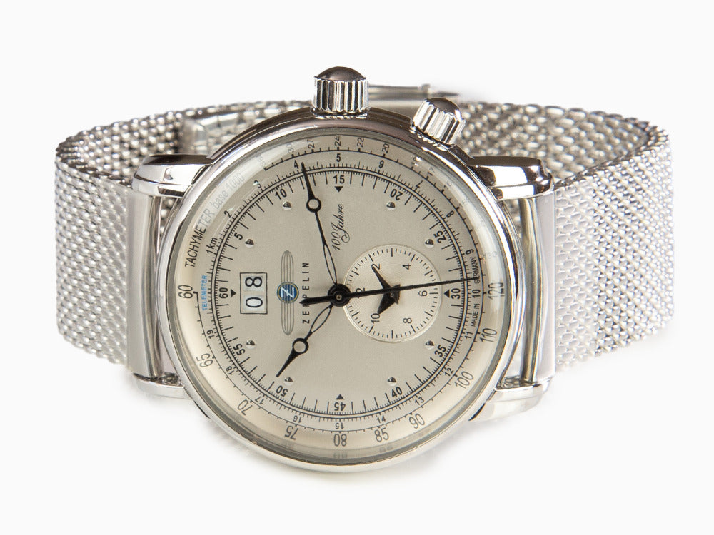 Zeppelin 100 Years Zeppelin Ed. 1 Quartz Uhr, Silber, 42 mm, Tag, GMT, 7640M-1