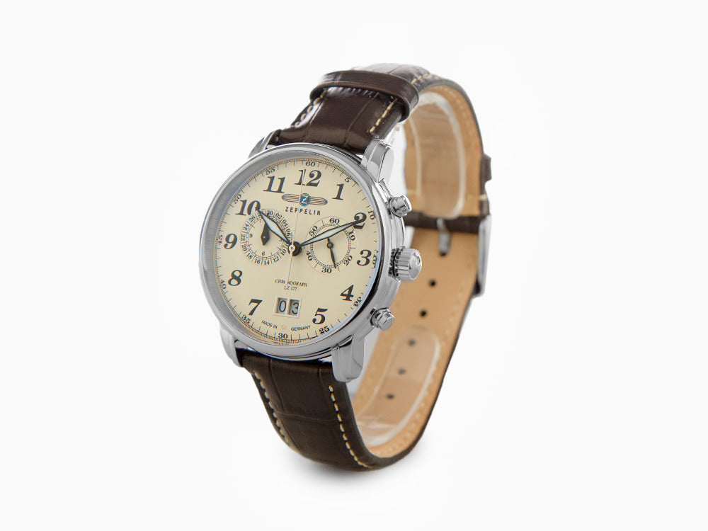 Zeppelin LZ 127 Graf Zeppelin Quartz Uhr, Beige, 40 mm, Tag, Chronograph, 7684-5