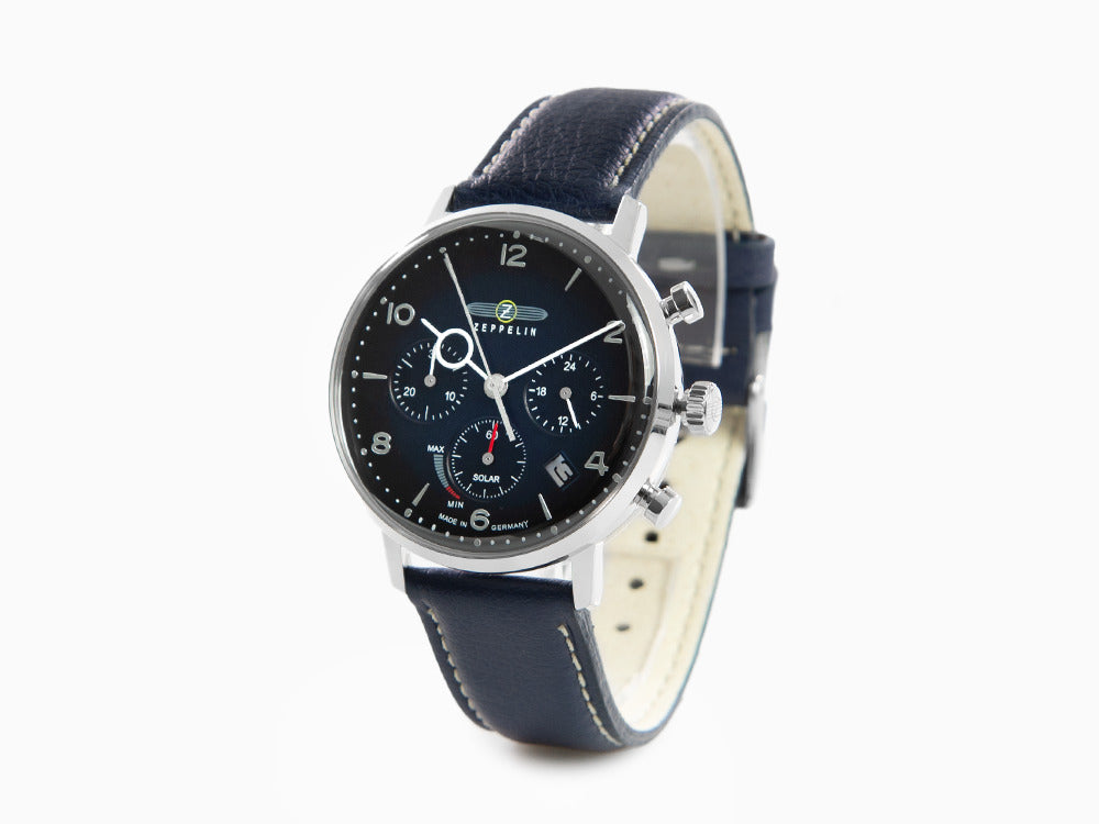 Zeppelin LZ 129 Hindenburg Quartz Uhr, Blau, 41 mm, Tag, Lederband, 8086-3n