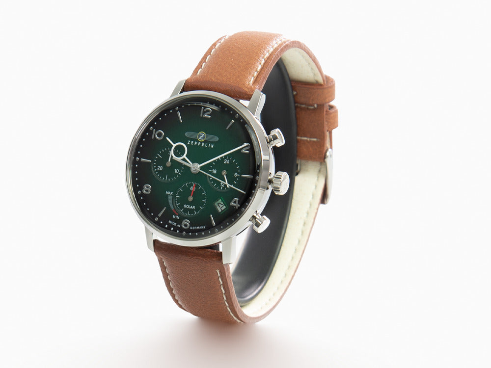 Zeppelin LZ 129 Hindenburg Quartz Uhr, Grün, 41 mm, Tag, Lederband, 8086-4n