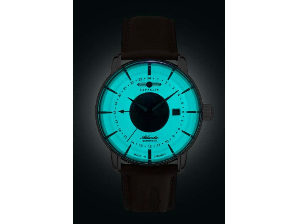 Zeppelin Atlantic GMT Automatik Uhr, Beige, 42 mm, Tag, Lederband, 8468-5