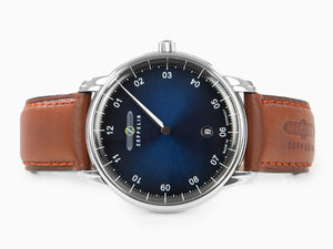 Zeppelin Captain Line Quartz Uhr, Blau, 41 mm, Tag, Lederband, 8642-3