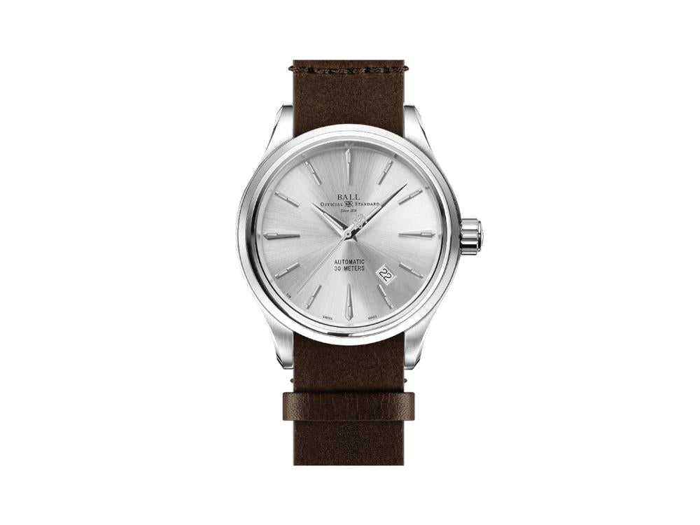 Ball Trainmaster Legend Automatik Uhr, 40 mm, Silber, Lederband, NM9080D-L1J-SL