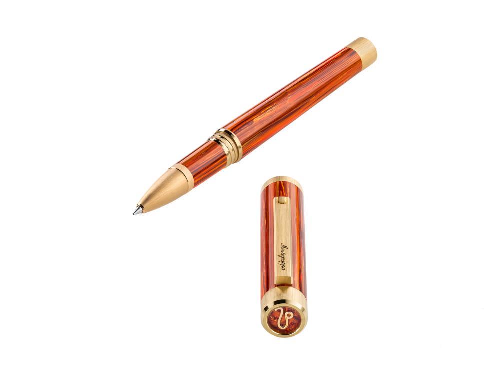Montegrappa Zero Zodiac Leo Roller, PVD Gold, Orange, ISZEZRIY-O2