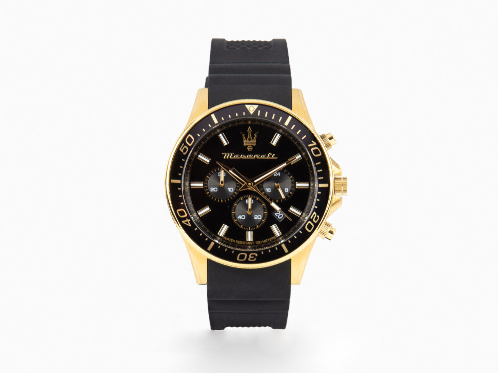 Maserati Sfida Quartz Uhr, PVD Gold, Schwarz, 44 mm, R8871640001