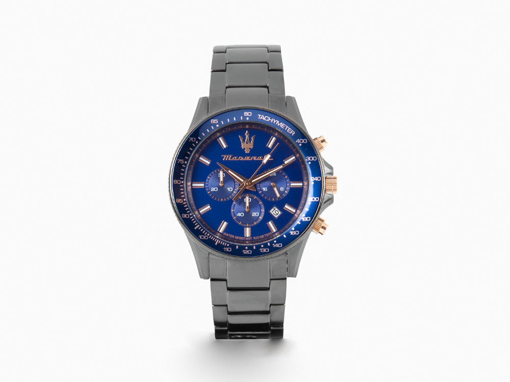 Maserati Sfida Quartz Uhr, PVD Gun Metal, Blau, 44 mm, Mineral Glas, R8873640001