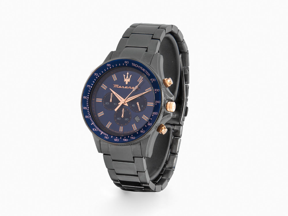 Maserati Sfida Quartz Uhr, PVD Gun Metal, Blau, 44 mm, Mineral Glas, R8873640001