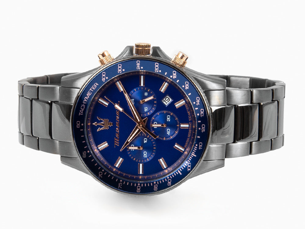Maserati Sfida Quartz Uhr, PVD Gun Metal, Blau, 44 mm, Mineral Glas, R8873640001
