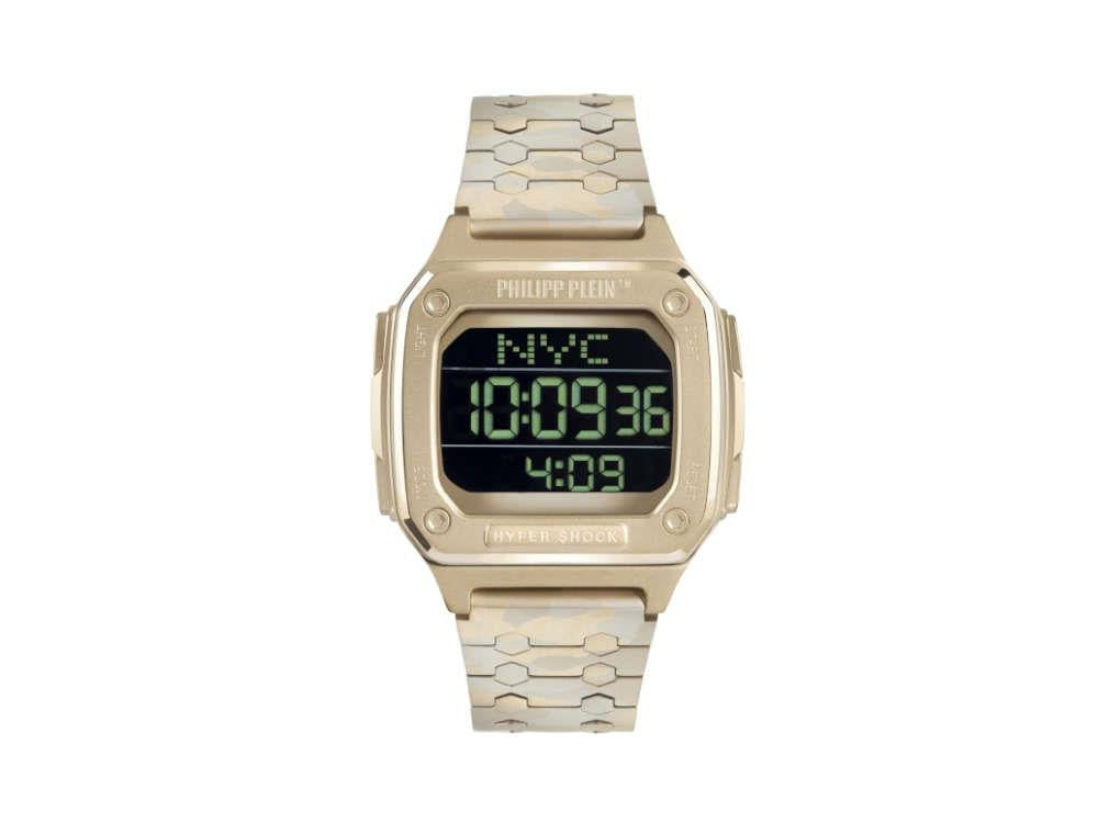 Philipp Plein Hyper Shock Quartz Uhr, PVD Gold, Schwarz, 44 mm, PWHAA1021