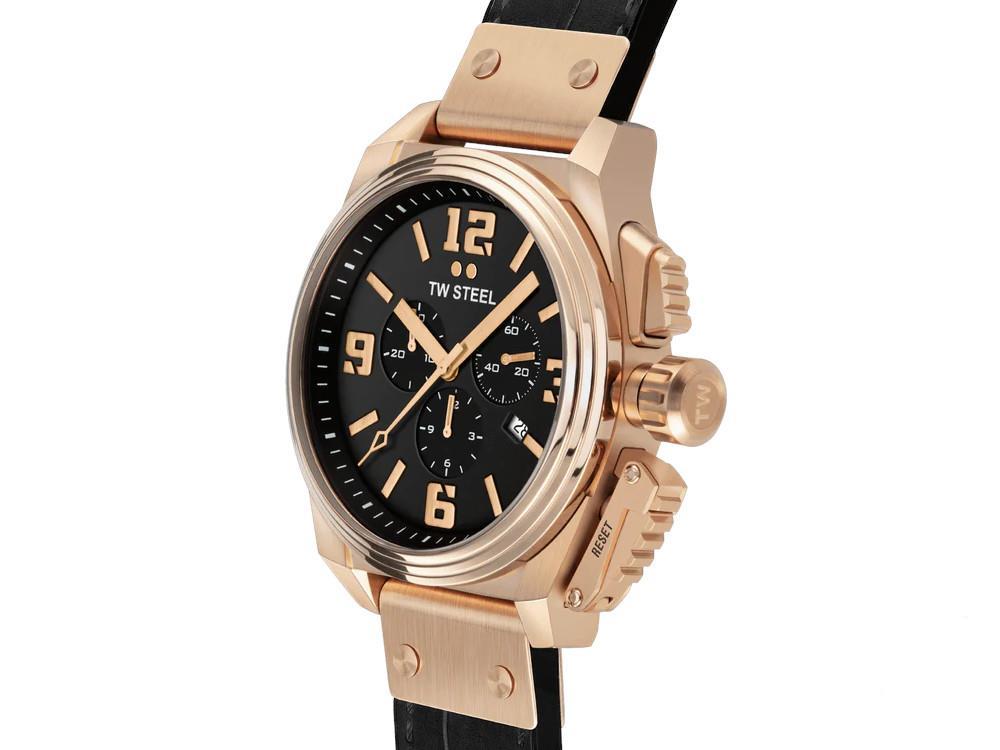 TW Steel Canteen Quartz Uhr, Schwarz, 46 mm, Lederband, 10 atm, TW1014