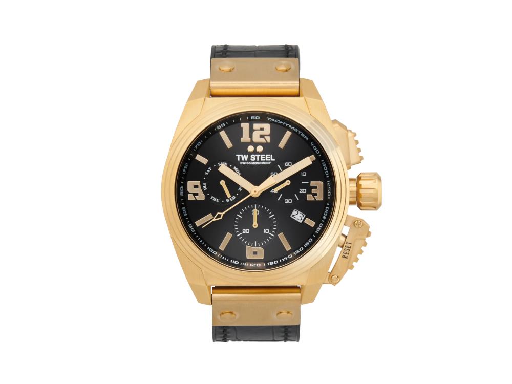 TW Steel Swiss Canteen Quartz Uhr, Schwarz, 46 mm, Lederband, 10 atm, TW1118