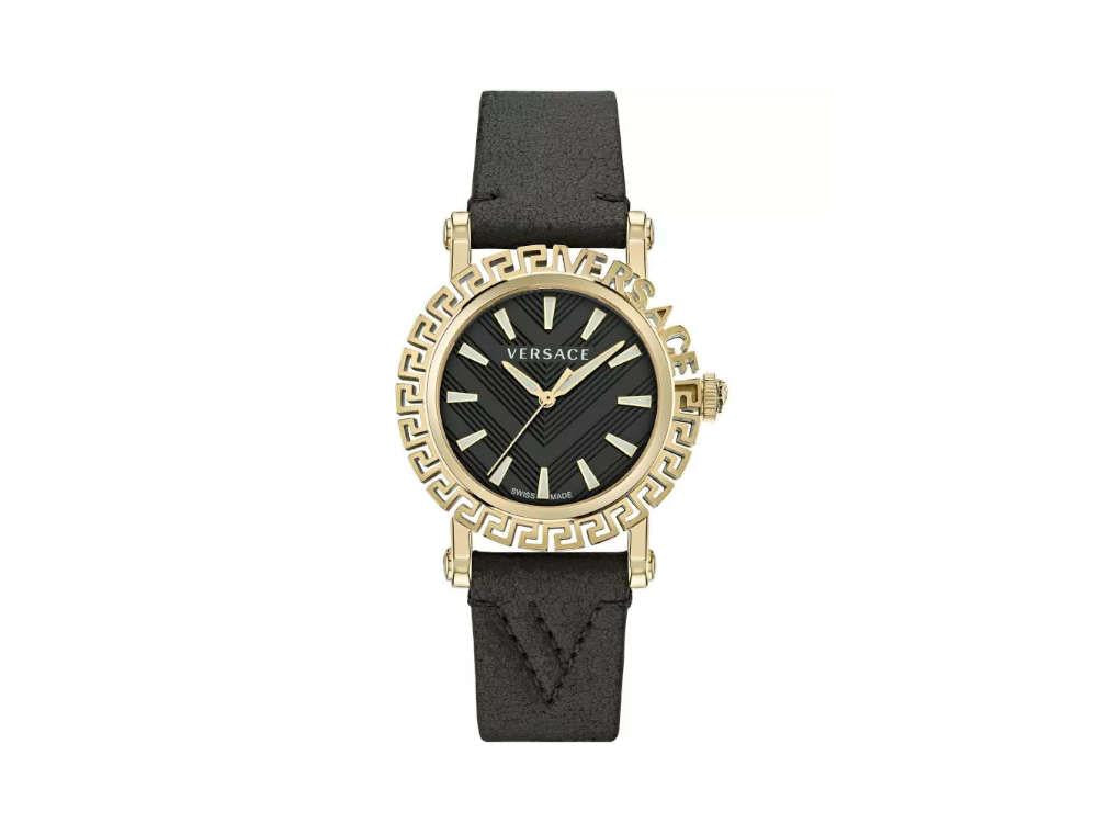 Versace Greca Glam Quartz Uhr, PVD Gold, Schwarz, 40 mm, Shapir-Glas, VE6D00223