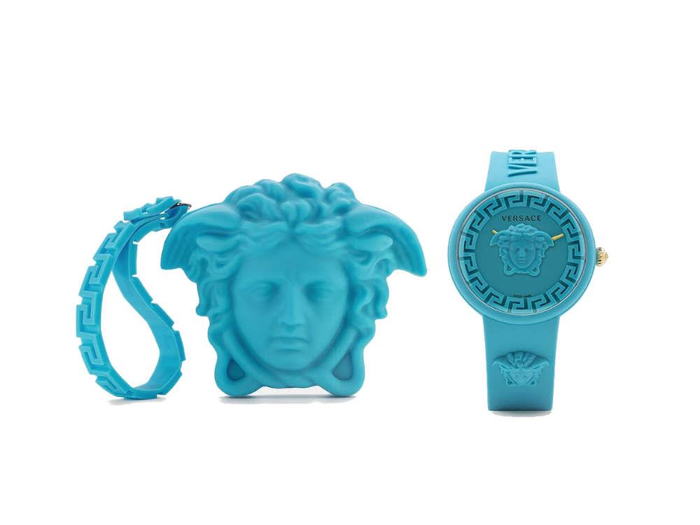 Versace Medusa Pop Quartz Uhr, Silikone, Türkis, 39 mm, Shapir-Glas, VE6G00423