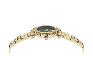 Versace Greca Twist Quartz Uhr, PVD Gold, Schwarz, 35 mm, Shapir-Glas, VE6I00523