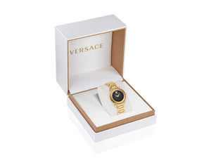 Versace Greca Twist Quartz Uhr, PVD Gold, Schwarz, 35 mm, Shapir-Glas, VE6I00523