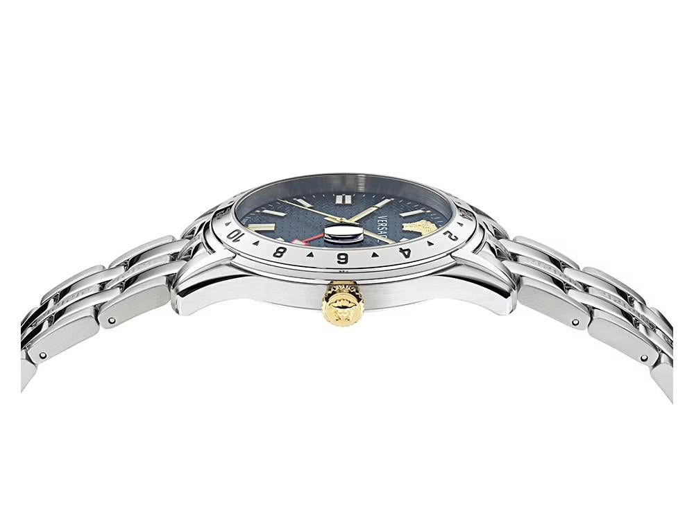 Versace Greca Time GMT Quartz Uhr, Blau, 41 mm, Shapir-Glas, VE7C00523