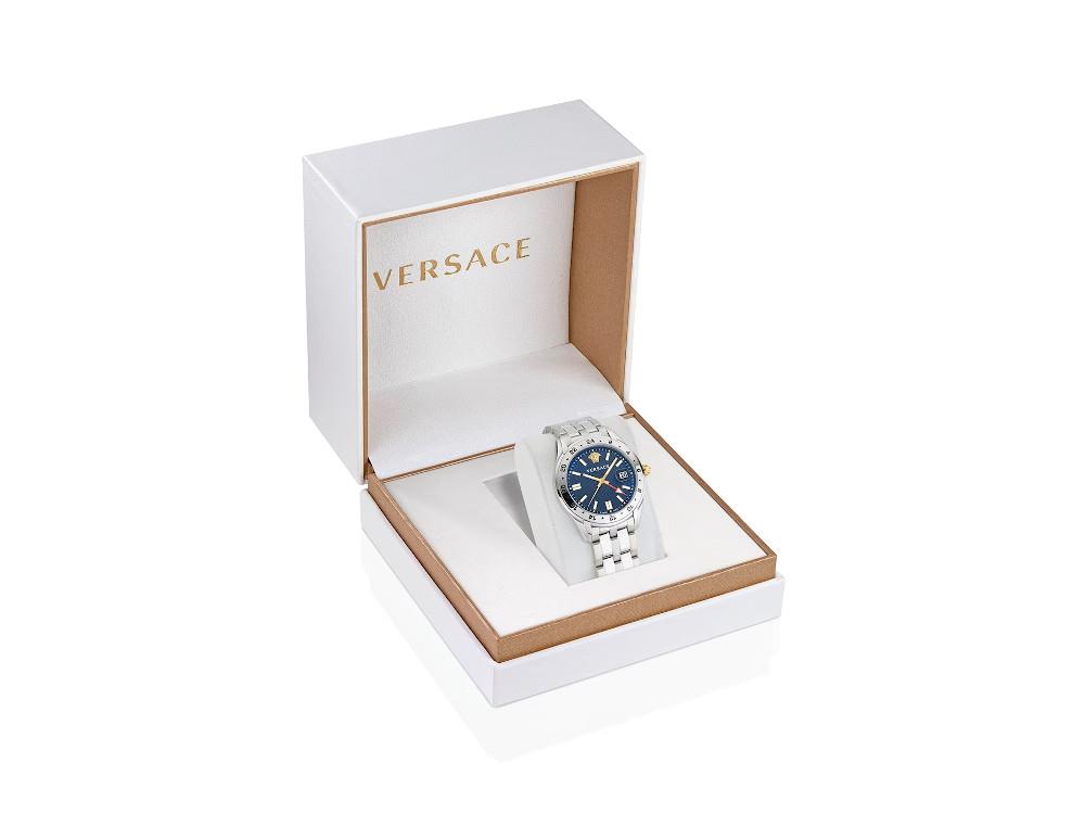 Versace Greca Time GMT Quartz Uhr, Blau, 41 mm, Shapir-Glas, VE7C00523