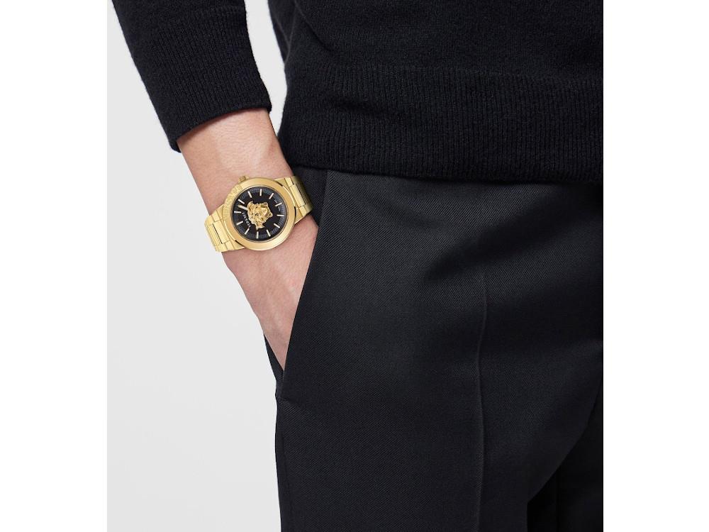 Versace Medusa Infinite Gent Quartz Uhr, PVD Gold, Schwarz, 47 mm, VE7E00623