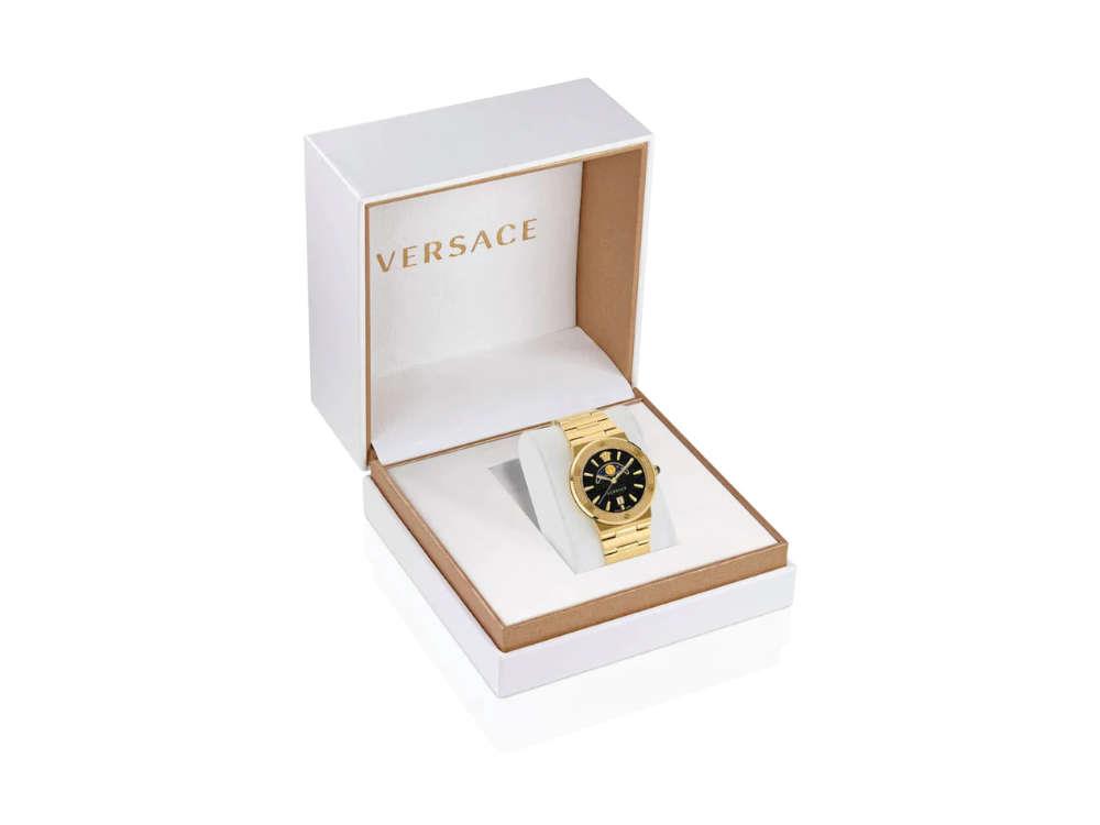 Versace Greca Logo Moonphase Quartz Uhr, PVD Gold, Schwarz, 38 mm, VE7G00323