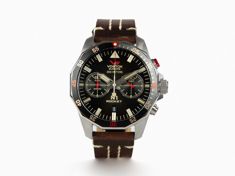 Vostok Europe Rocket N-1 Quartz Uhr, Schwarz, 46 mm, Chronograph, 6S21-225A618