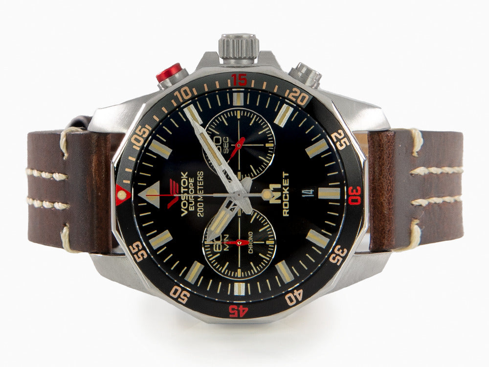Vostok Europe Rocket N-1 Quartz Uhr, Schwarz, 46 mm, Chronograph, 6S21-225A618