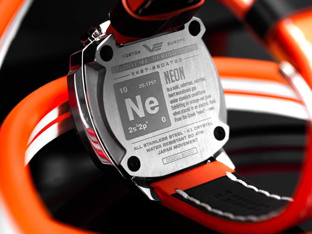 Vostok Europe Systema Periodicum Neon Quartz Uhr, Orange, LE, VK67-650A723-L-OR