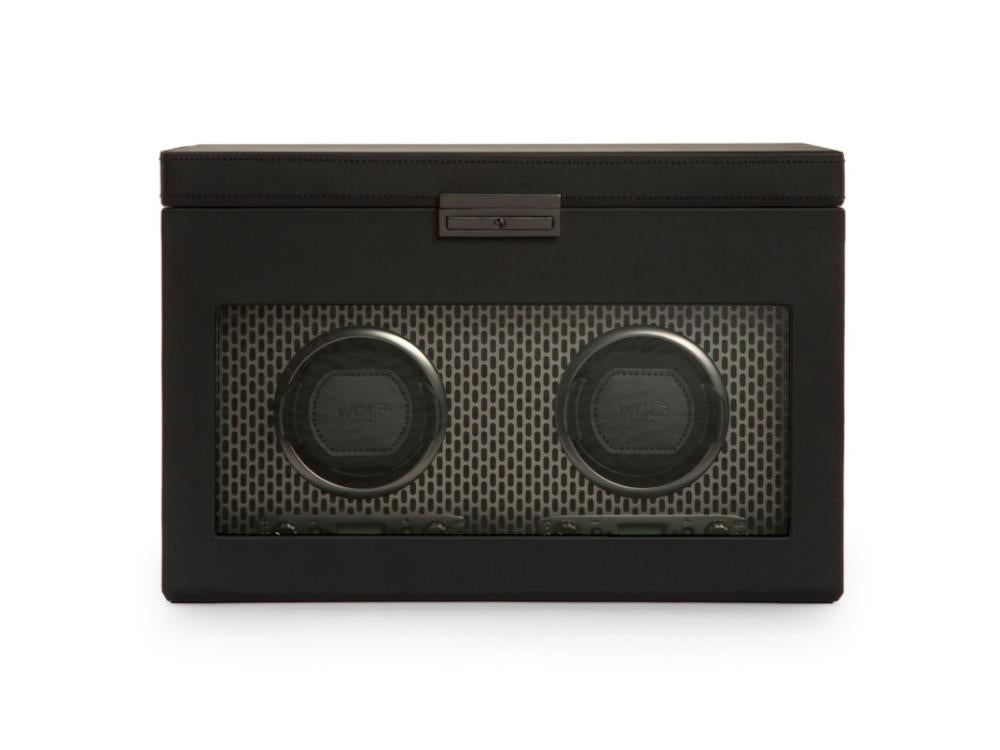 WOLF Axis Uhrenbeweger, 2 Uhren, Schwarz, Vegane Leder, 469303