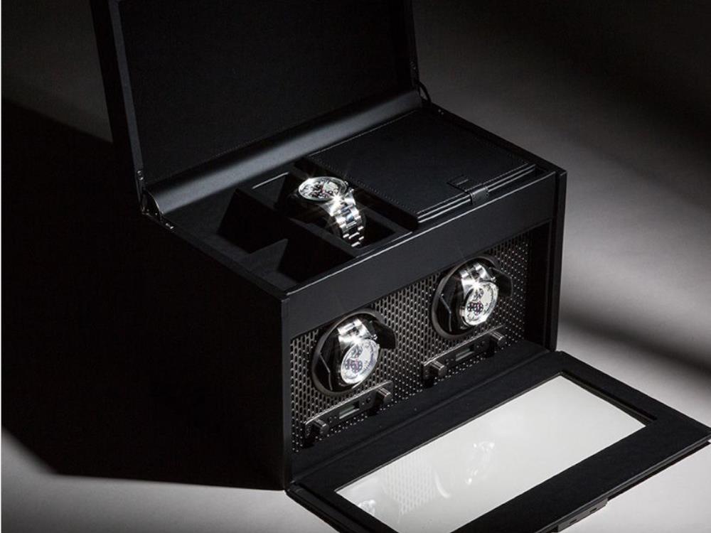 WOLF Axis Uhrenbeweger, 2 Uhren, Schwarz, Vegane Leder, 469303